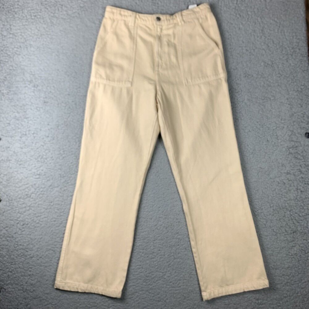zara high waist‎ wide leg pants Women’s XL (32 Waist) cream 8197/215 New Office